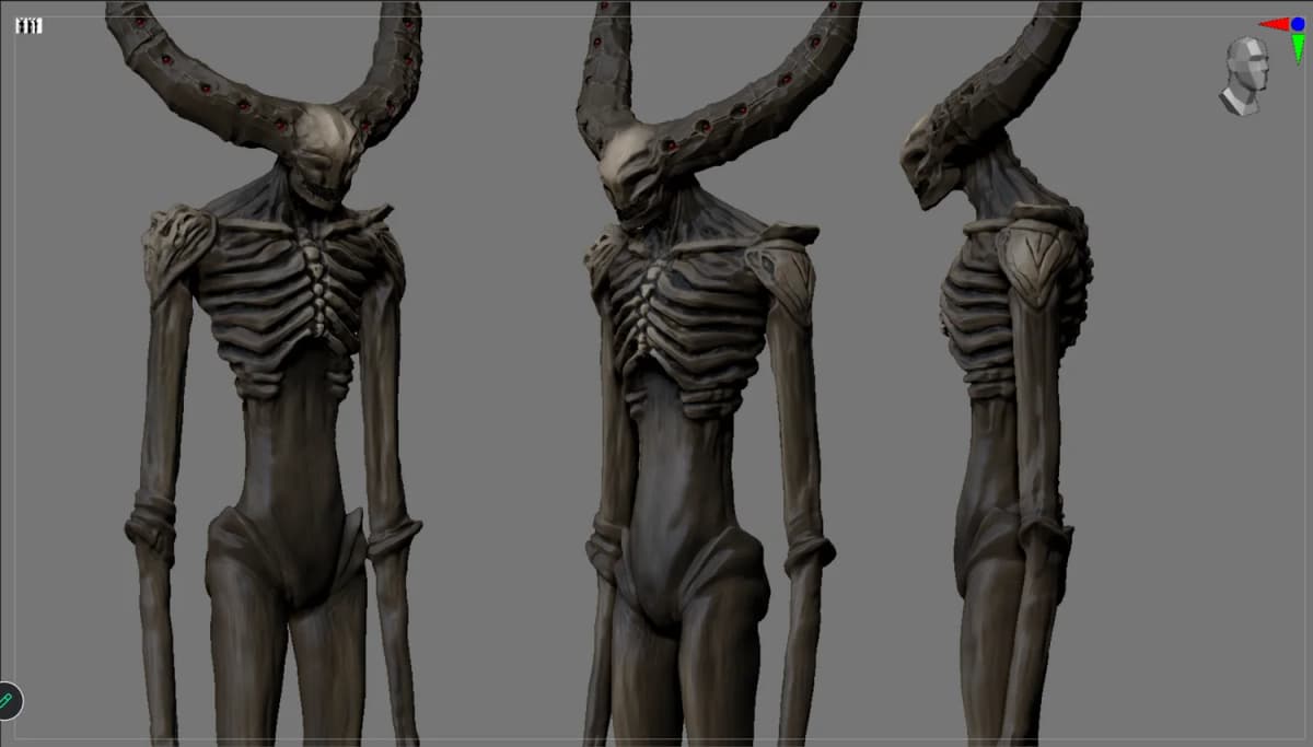 Bone Walker creature by Eliah, three views
