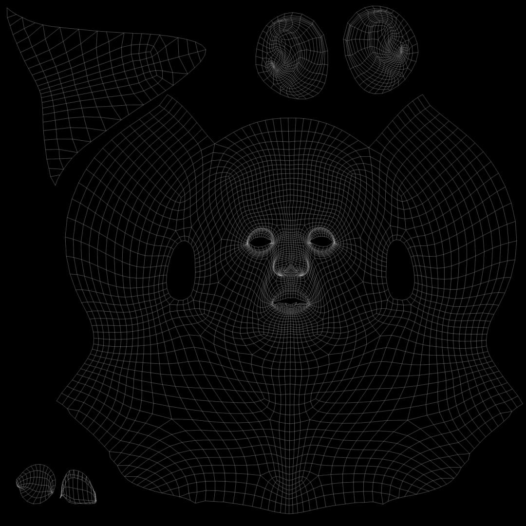 UV layout. Head and face shells, laid out for a 4K set.